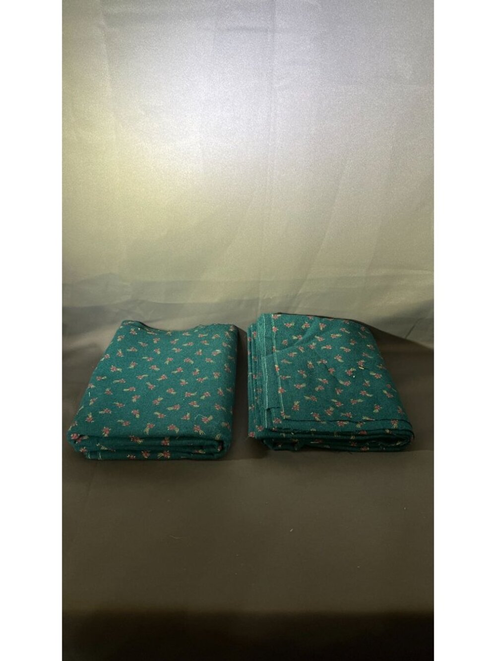 2 Folded Floral Green Fabric Lot For Sewing & Craft Projects - 1 Yard Each